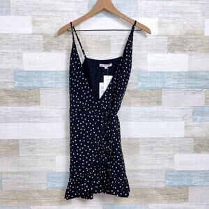 Joy Joy Sleeveless Ruffle Tie Waist Wrap Dress Black Polka Dot Womens XS